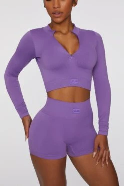 Long Sleeve Crop Top In Purple 11 Long Sleeve Crop Top In Purple -Sculpt Sets Body 409 3