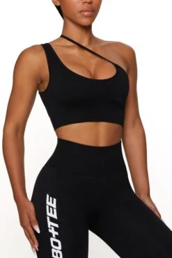 Asymmetric Seamless Crop Top In Black -Sculpt Sets Body BT0021 1 Evolve Black Cross Over Sports Bra