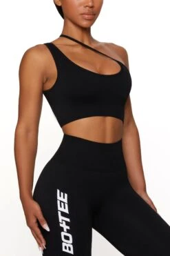 Asymmetric Seamless Crop Top In Black -Sculpt Sets Body BT0021 2 Evolve Black Cross Over Sports Bra