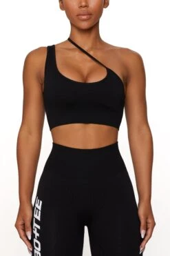 Asymmetric Seamless Crop Top In Black -Sculpt Sets Body BT0021 5 Evolve Black Cross Over Sports Bra