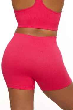 High Waist Mini Shorts In Hot Pink 24 High Waist Mini Shorts In Hot Pink -Sculpt Sets Body BT0041 2 Pink High Waist Plus Size Kiker Shorts