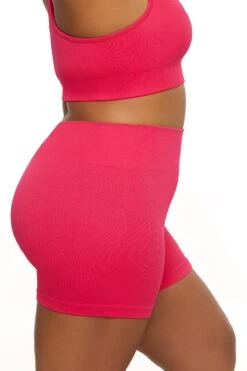 High Waist Mini Shorts In Hot Pink 23 High Waist Mini Shorts In Hot Pink -Sculpt Sets Body BT0041 3 Pink High Waist Plus Size Kiker Shorts