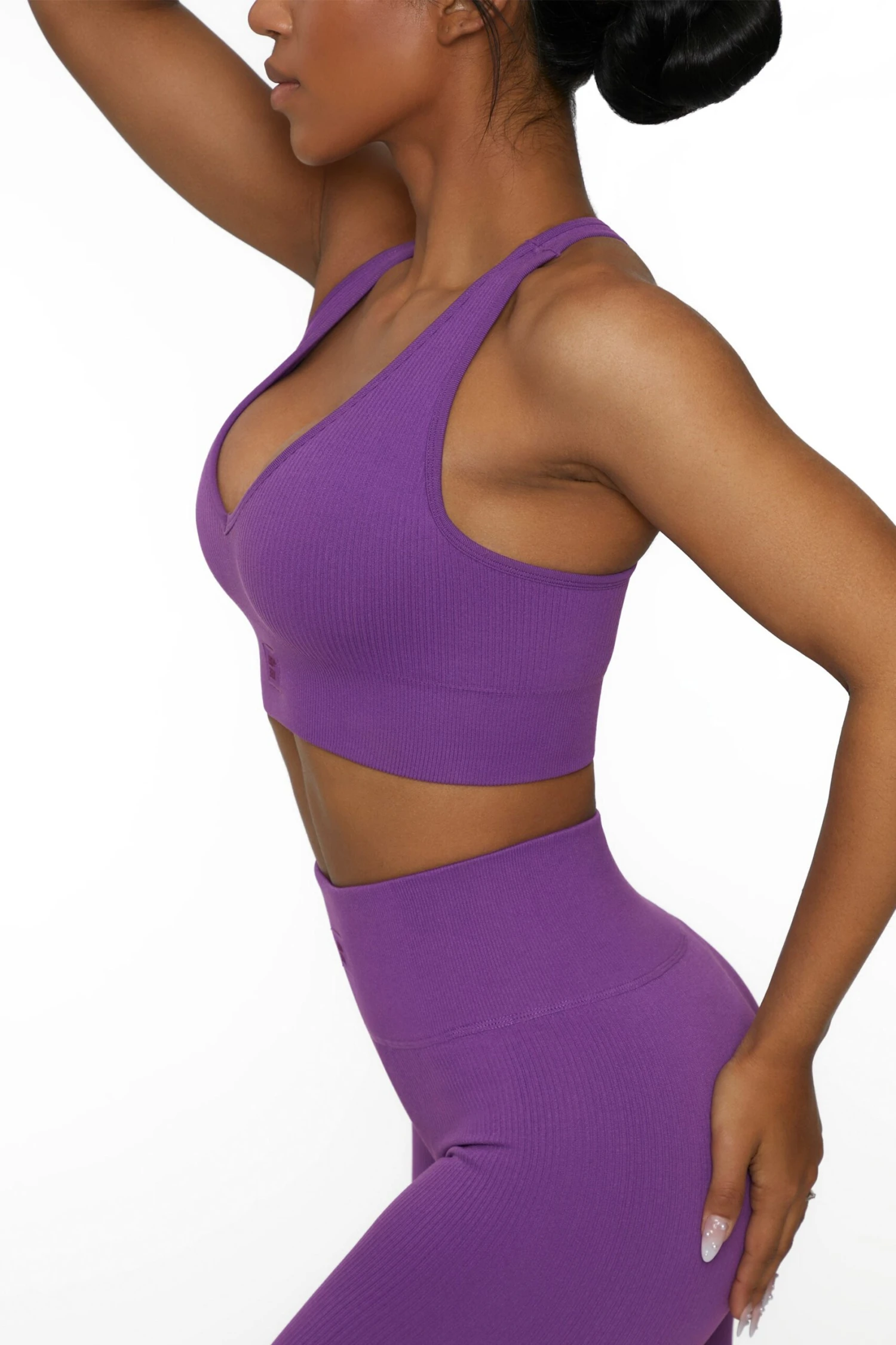 V Neck Sports Bra In Purple 6 V Neck Sports Bra In Purple - Image 4