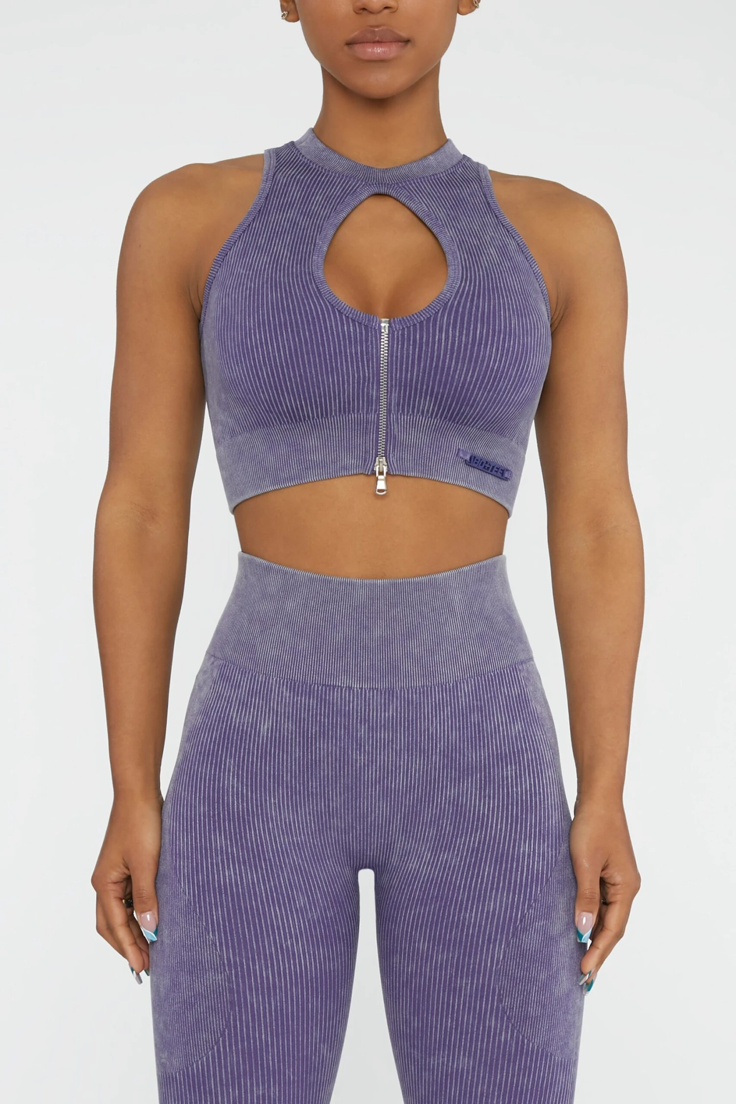 Keyhole Zip Crop Top In Violet 4 Keyhole Zip Crop Top In Violet - Image 2