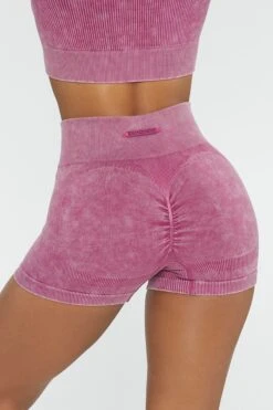 Ruched Bum Mini Shorts In Dark Pink 13 Ruched Bum Mini Shorts In Dark Pink -Sculpt Sets Body BT0414 3 Ride Dark Pink Ribbed Acid Wash Short