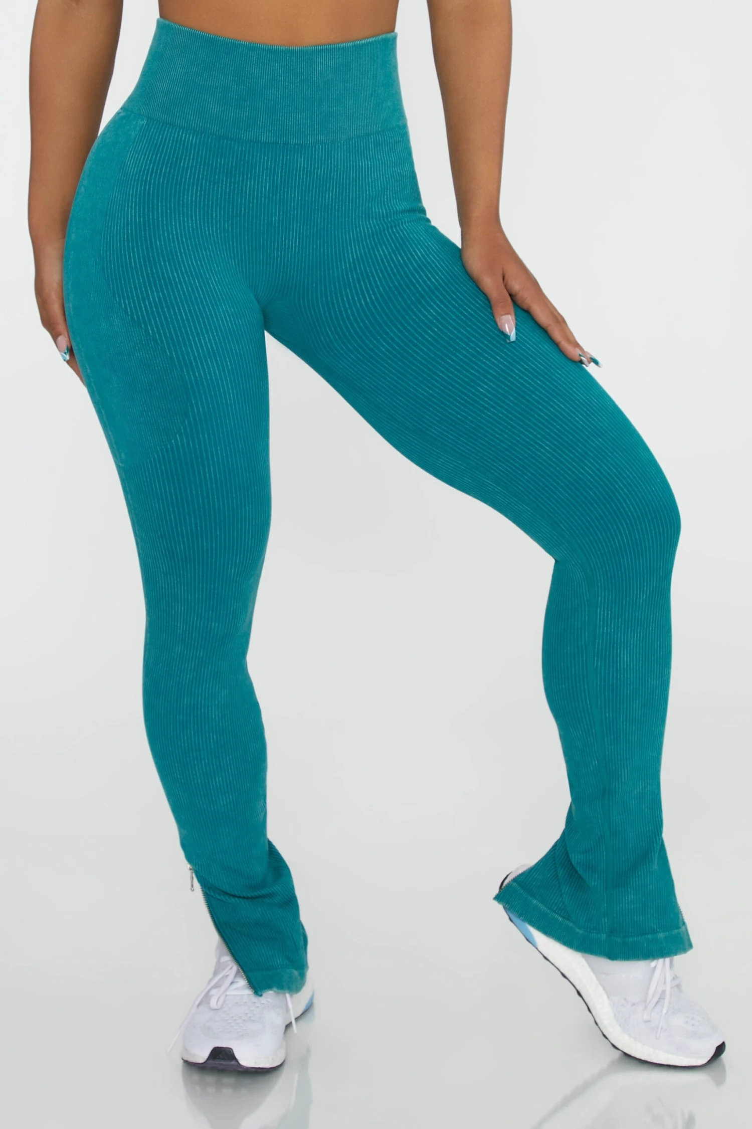 Side Zip Flare Leggings In Teal 3 Side Zip Flare Leggings In Teal - Image 2