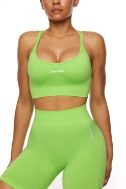 Seamless Strappy Sports Bra In Green -Sculpt Sets Body BT0462 2 Green Halter Sports Bra