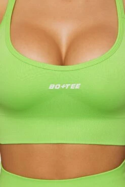 Seamless Strappy Sports Bra In Green -Sculpt Sets Body BT0462 3 Green Halter Sports Bra