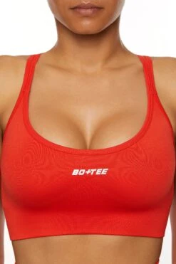 Seamless Strappy Sports Bra In Red -Sculpt Sets Body BT0462 3 Red Halter Sports Bra