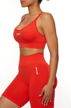 Seamless Strappy Sports Bra In Red -Sculpt Sets Body BT0462 4 Red Halter Sports Bra
