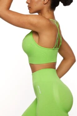 Seamless Strappy Sports Bra In Green -Sculpt Sets Body BT0462 5 Green Halter Sports Bra