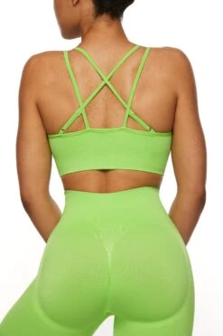 Seamless Strappy Sports Bra In Green -Sculpt Sets Body BT0462 7 Green Halter Sports Bra