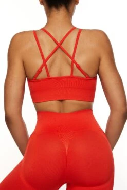 Seamless Strappy Sports Bra In Red -Sculpt Sets Body BT0462 7 Red Halter Sports Bra
