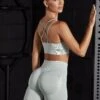 Seamless High Waist Biker Shorts In Grey 2 Seamless High Waist Biker Shorts In Grey -Sculpt Sets Body BT0465 BT0462 4 Grey Biker Shorts Cross Back Sports Bra