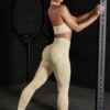High Waist Seamless Leggings In Beige -Sculpt Sets Body BT0466 7 Beige High Waisted Sports Leggings