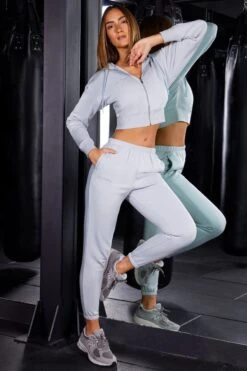 Slim Fit Jogger Bottoms In Grey 15 Slim Fit Jogger Bottoms In Grey -Sculpt Sets Body BT0489 BT0490 5 Grey Cropped Jacket Joggers 7d381acb 5107 4335 a98f 5c3081480539