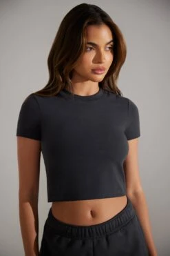 Cap Sleeve Baby Tee In Washed Black