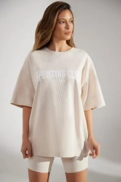 Oversized Short Sleeve T-Shirt In Heather Oat 13 Oversized Short Sleeve T-Shirt In Heather Oat -Sculpt Sets Body BT0510 1 Society Oat Oversized T Shirt