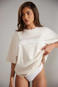 Oversized Short Sleeve T-Shirt In Heather Oat 11 Oversized Short Sleeve T-Shirt In Heather Oat -Sculpt Sets Body BT0510 5 Society Oat Oversized T Shirt
