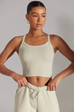 Soft Rib Tank Top In Limestone -Sculpt Sets Body BT0511 2 Limestone High Neck Tank Top