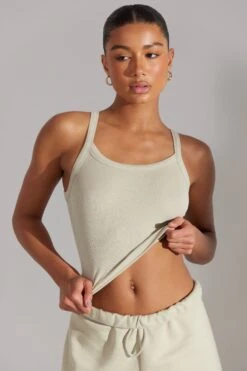 Soft Rib Tank Top In Limestone -Sculpt Sets Body BT0511 3 Limestone High Neck Tank Top
