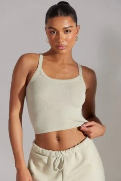 Soft Rib Tank Top In Limestone -Sculpt Sets Body BT0511 4 Limestone High Neck Tank Top