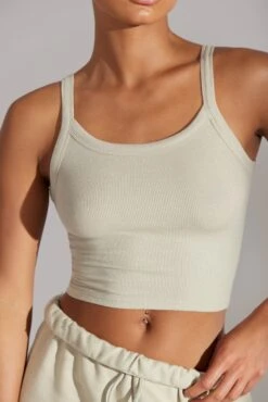 Soft Rib Tank Top In Limestone -Sculpt Sets Body BT0511 5 Limestone High Neck Tank Top