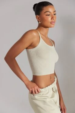 Soft Rib Tank Top In Limestone -Sculpt Sets Body BT0511 6 Limestone High Neck Tank Top
