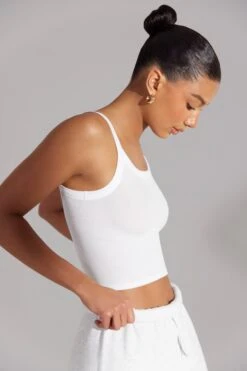 Soft Rib Tank Top In White 11 Soft Rib Tank Top In White -Sculpt Sets Body BT0511 6 White High Neck Tank Top