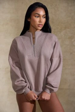 Oversized Half Zip Sweatshirt In Brown -Sculpt Sets Body BT0517 1 Comfort Zone Brown Oversized Half Zip Sweater
