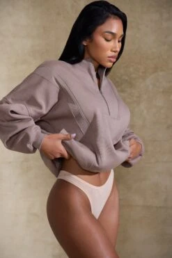 Oversized Half Zip Sweatshirt In Brown -Sculpt Sets Body BT0517 3 Comfort Zone Brown Oversized Half Zip Sweater