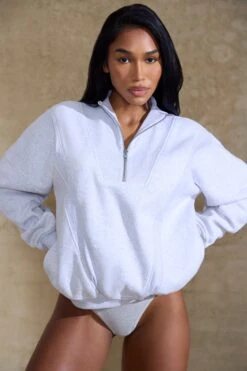 Oversized Half Zip Sweatshirt In Marled Grey 15 Oversized Half Zip Sweatshirt In Marled Grey -Sculpt Sets Body BT0517 7 Comfrot Zone Marled Grey Oversized Half Zip Sweater