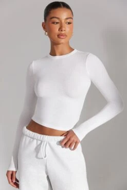 Soft Rib Long Sleeve Top In White -Sculpt Sets Body BT0518 2 White Long Sleeve Top