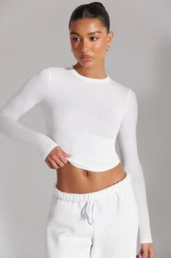 Soft Rib Long Sleeve Top In White -Sculpt Sets Body BT0518 3 White Long Sleeve Top