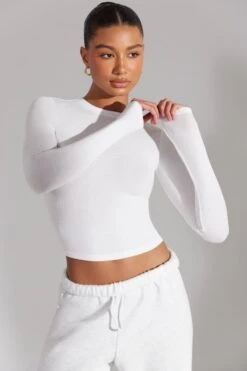 Soft Rib Long Sleeve Top In White -Sculpt Sets Body BT0518 4 White Long Sleeve Top