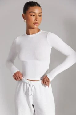 Soft Rib Long Sleeve Top In White -Sculpt Sets Body BT0518 5 White Long Sleeve Top