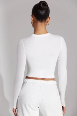 Soft Rib Long Sleeve Top In White -Sculpt Sets Body BT0518 6 White Long Sleeve Top