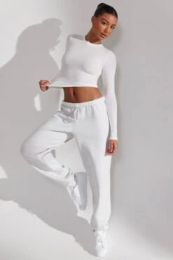 Soft Rib Long Sleeve Top In White -Sculpt Sets Body BT0518 7 White Long Sleeve Top