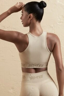 Seamless Racerback Crop Top In Beige 10 Seamless Racerback Crop Top In Beige -Sculpt Sets Body BT0598 BT0608 13 Brown Biker Shorts Sports Crop Top