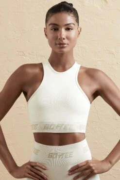 Seamless Racerback Crop Top In Cream -Sculpt Sets Body BT0598 BT0608 4 White Biker Shorts Sports Crop Top