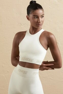 Seamless Racerback Crop Top In Cream -Sculpt Sets Body BT0598 BT0608 5 White Biker Shorts Sports Crop Top