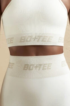 Seamless Racerback Crop Top In Cream -Sculpt Sets Body BT0598 BT0608 6 White Biker Shorts Sports Crop Top