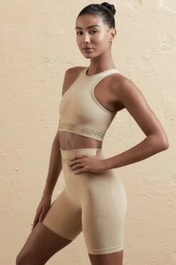 Seamless High Waist Biker Shorts In Beige -Sculpt Sets Body BT0598 BT0608 9 Brown Biker Shorts Sports Crop Top