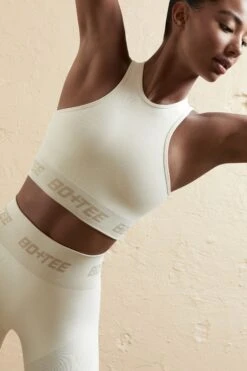 Seamless Racerback Crop Top In Cream -Sculpt Sets Body BT0598 BT0608 9 White Biker Shorts Sports Crop Top