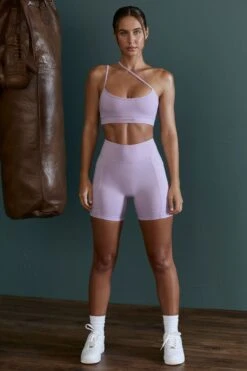High Waist Biker Shorts With Pockets In Lilac