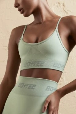 Curved Neckline Sports Bra In Sage
