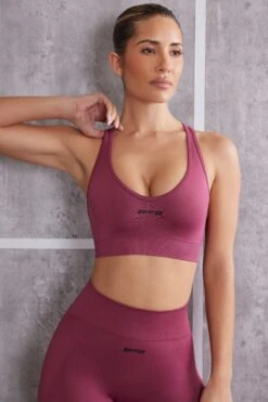Plunge Neck Sports Bra In Dark Rose 14 Plunge Neck Sports Bra In Dark Rose -Sculpt Sets Body BT0613 2 In Check Rose Cross Back Crop Top
