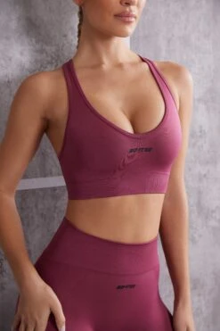 Plunge Neck Sports Bra In Dark Rose 13 Plunge Neck Sports Bra In Dark Rose -Sculpt Sets Body BT0613 4 In Check Rose Cross Back Crop Top