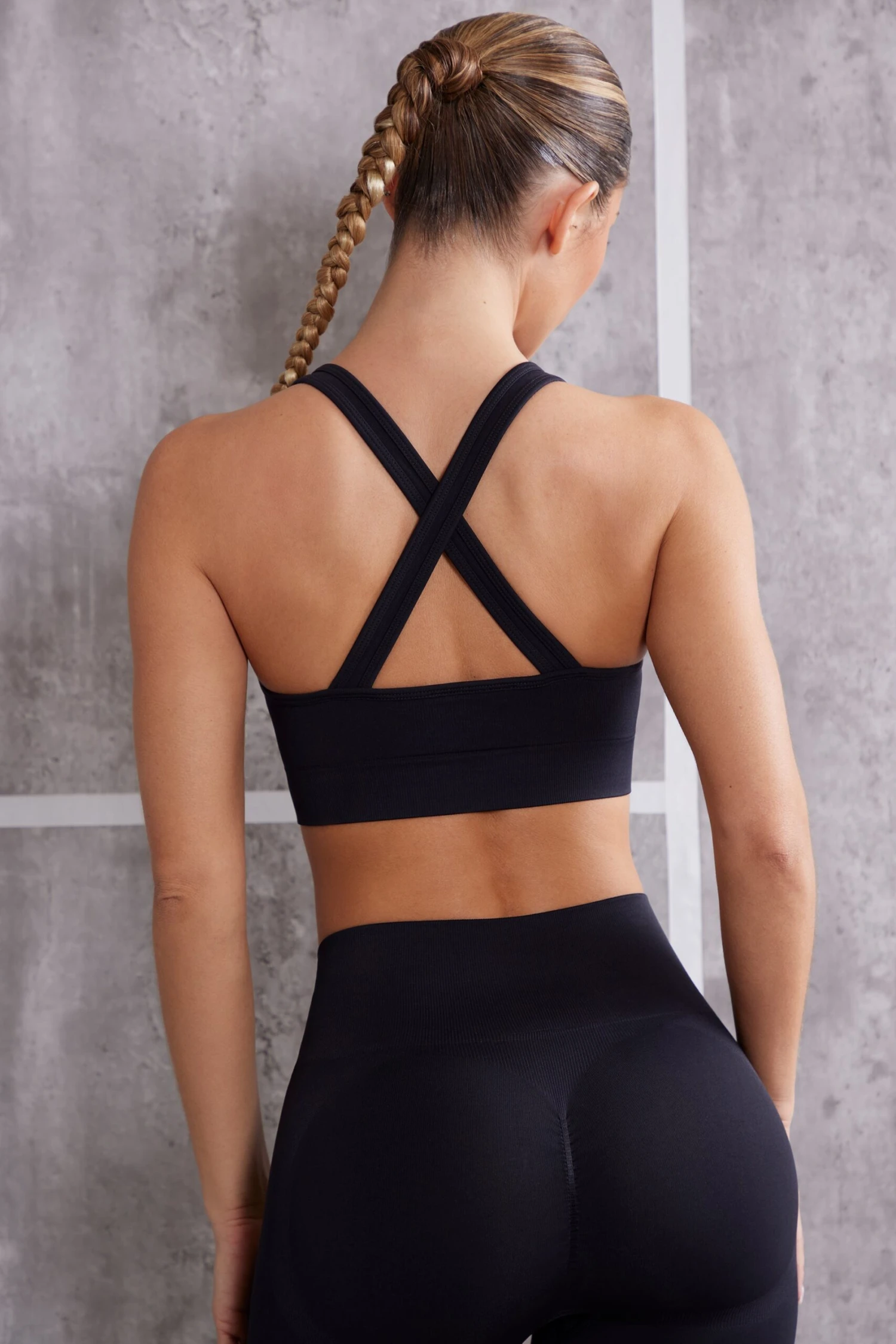 Plunge Neck Sports Bra In Jet Black 4 Plunge Neck Sports Bra In Jet Black - Image 2