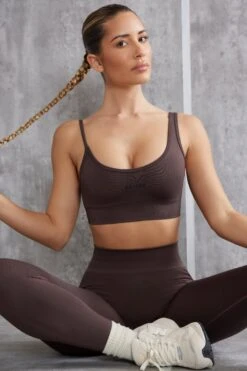 Asymmetric Sports Bra In Brown